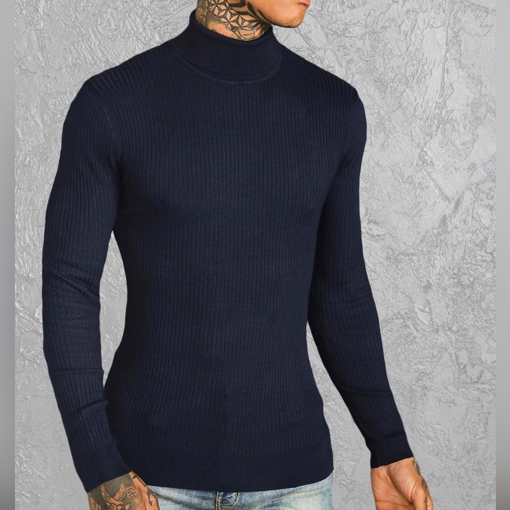 Boohooman ribbed turtleneck shirt